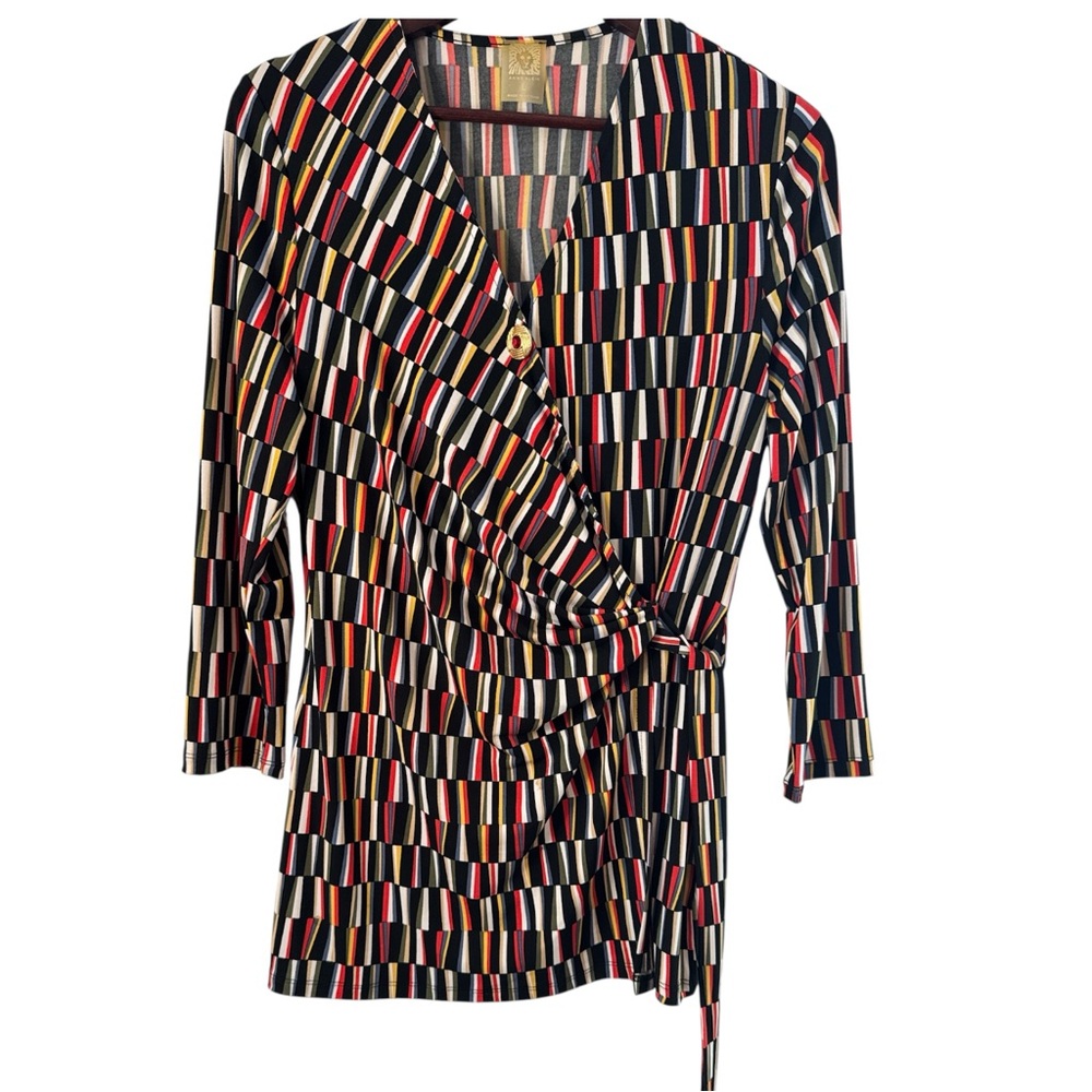 Anne Klein Women's Multicolor Striped Tie Side Top Large